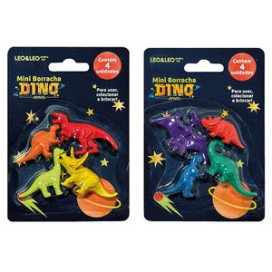 Kit com 4 Mini Borrachas Formato Dino Sortido Blister 1 Unidade 10192 - Leo&Leo