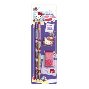 Kit Escolar 2 Lápis HB, 1 Apontador, 1 Borracha Hello Kitty Blister 1 Unidade 71622 - Leo&Leo