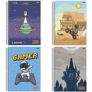 Caderno Universitário Capa Dura Pixel Sortido 1 Matéria 80 Folhas Ref.10212 São Domingos