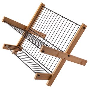 Escorredor de Louças 16 Pratos Bambu E Ferro 38x28,5x26,8cm LM2781FTO - honeyhome