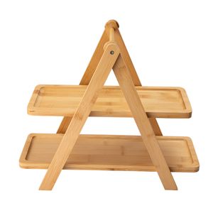 Bandeja Para Servir 2 Camadas Multiúso Bambu E Ferro 39x32,5x19cm LM2782FTO - honeyhome