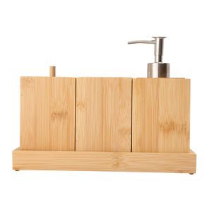 Kit 4 Acessórios Para Banheiro Futuro Bambu E Ferro 7,5x7,5x11cm LM2783FTO - honeyhome