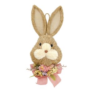 Enfeite de Pendurar Cabeça Coelho Marrom com Arranjo e Laço 42x17x9cm 1065566 - Cromus