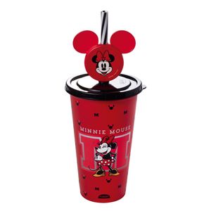 Copo Com Canudo E Pin Minnie Plástico Vermelho 500ml 17442-Plasútil