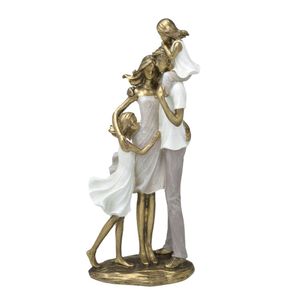 Estatueta Família Filha nos Ombros do Pai Resina Dourado Detalhes Coloridos 28x12,5x10cm 257709 - Mabruk