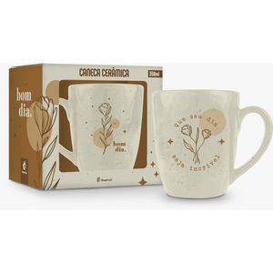 Caneca Prime Bom Dia Cerâmica Bege 350ml 14464 - Brasfoot