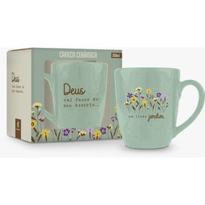 Caneca Prime Fe1 Deus/ Um Lindo Jardim Cerâmica Verde 350ml 14466 - Brasfoot