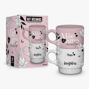 Kit 2 Xícaras Empilhadas Onix Mãe / Sua Luz Inspira Porcelana 210ml 14516 - Brasfoot