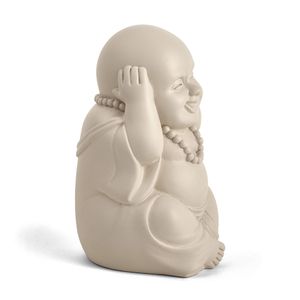 Escultura Buda Surdo Cimento Bege 12x7,5cm 17402B - Mart
