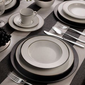 Aparelho de Jantar Sienna Porcelana Branco Borda Relevo Com Filete Preto 20 Peças 96589078 - Tramontina