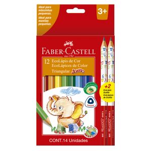 Lápis de Cor Jumbo Longo Ecolápis 12 Cores Kit Escolar com 2 Grafites 125012+2 - Faber-Castell