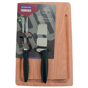 Kit Churrasco 3 Peças (Tábua, Garfo, Faca) Inox e Madeira Jatobá Acabamento Lixado 10239760 - Tramontina