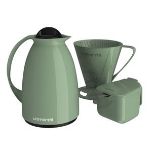 Kit Café Prático Verde 3 Peças (Garrafa Térmica 650ml, Açucareiro e Suporte para Filtro) 81123 - Unitermi