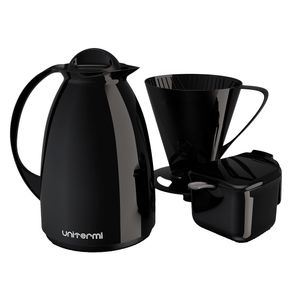 Kit Café Prático Preto 3 Peças (Garrafa Térmica 650ml, Açucareiro e Suporte para Filtro) 81120 - Unitermi