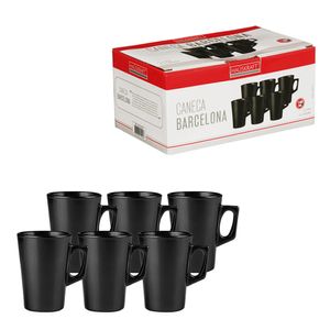Conjunto 6 Canecas Barcelona Vidro Preto 130ml CANC081PT - Hauskraft