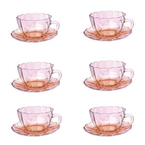 Conjunto 6 Xícaras Café 90ml com Pires Peach Vidro Furta-cor JGXC108DC - Hauskraft