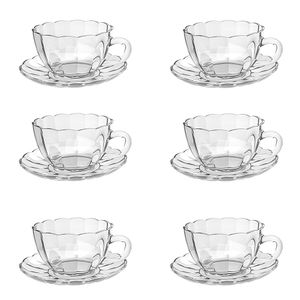 Conjunto 6 Xícaras Café 90ml com Pires Peach Vidro JGXC108 - Hauskraft