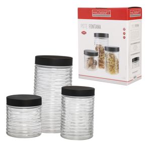 Conjunto 3 Potes para Mantimento Redondos Vidro Tampa Preta (1,7L | 1,2L | 800ml) POTE212 - Hauskraft