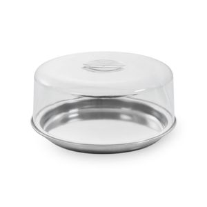 Prato para Pudim/Bolo Neo Inox com Cúpula Poliestireno Transparente 11,5x24,8x24cm 800897 - Forma