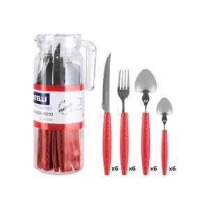 Jogo de Talheres Caprese Wooden Inox Cabo Plástico Vermelho com Jarra 25 Peças 308214 - Fratelli
