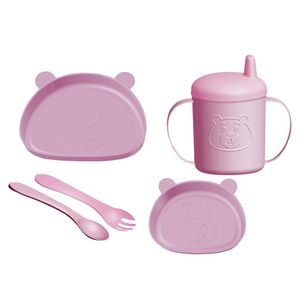 Super Kit Para Alimentação Infantil B&m Ursinho Rosa 5 Peças Ref.BM2125 Monte Libano