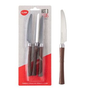 Kit 3 Facas Churrasco Florença Inox Cabo Plástico Marrom 19,8x1,7cm Ref.CK5805 Clink