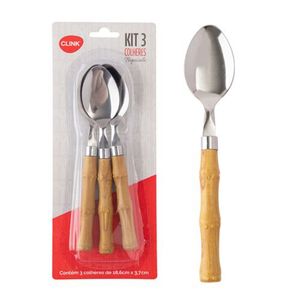 Kit 3 Colheres de Mesa Tropicale Inox Cabo Plástico Cor Madeira 18x3,6cm CK5818 - Clink