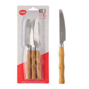 Kit 3 Facas Churrasco Tropicale Inox Cabo Plástico Cor Madeira 20x1,7cm CK5816 - Clink