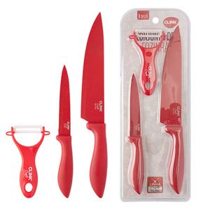 Kit Cozinha 3 Peças (facas + Descascador) Inox Plástico Vermelho 13,5x3x37cm CK6056 - Clink