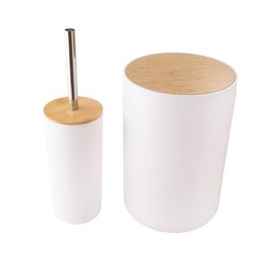 Kit 2 Peças Para Banheiro Plástico Branco Detalhe Bambu 19x19cm CK6765 - Clink