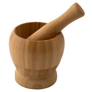Pilão E Socador de Alho Bambu 10x10cm -  honeyhome