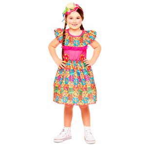 Vestido Junino Infantil Estampa Sanfoneira Tamanho M JN7045M - Fantasias Super