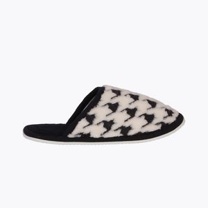 Pantufa Feminina 100% Poliéster Solado de EVA Estampa Geométrica Preto Detalhe Branco Tamanho 35/40 SN0953 - Stuf