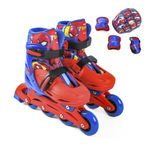 Kit_Patins_4_Rodas_Com_Proteção_Tamanho_32-35_Homem_Aranha_Plástico_E_Ferro_Ref.DIS0291_Disney