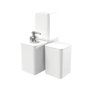Kit 3 Peças Para Banheiro (Dispenser, Porta Escova e Porta Algodão) Smile Polipropileno Branco 1529BR - Stolf