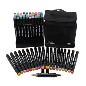 Kit 60 Canetas Marcadoras Ponta Dupla Art Marker Com Bolsa Organizadora Plástico Ref.127190 Magic