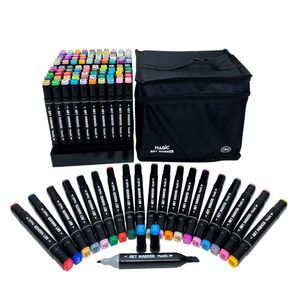 Kit 120 Canetas Marcadoras Ponta Dupla Art Marker Com Bolsa Organizadora Plástico Ref.128098 Magic