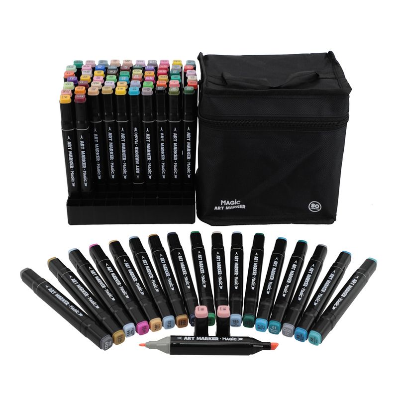 Kit 80 Canetas Marcadoras Ponta Dupla Art Marker com Bolsa
