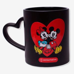Caneca Magic Coração 300ml Mickey e Minnie Namorados Porcelana Preta 10026471 - Zona Criativa