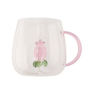 Caneca 400ml Decoração Flor 3D Vidro Borossilicato Alto 7,5x7x9cm Ref.LM4172 honeyhome