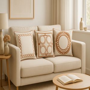 Capa Almofada Elegance Cordonê Lino Terracota Círculos 43x43cm 4195113 - Tuti Gottô