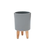 Vaso_Cachepot_Porcelana_Cinza_Brilhante_Com_Pé_de_Madeira_Ref.AQ348561_Brascontinental