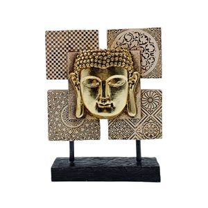 Estatueta Placa Cabeça de Buda Resina Dourado BN595521 - Brascontinental