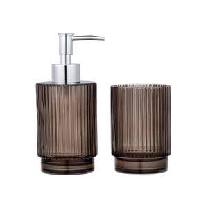 Kit Banheiro Dispenser e Porta Escova Cinza em Vidro DB574041 - Brascontinental