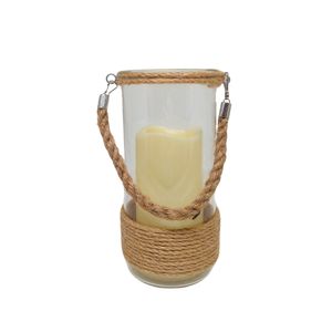 Lanterna Decorativa Vidro e Sisal com Vela LED HE549391 - Brascontinental