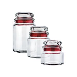 Conjunto Potes de Vidro Multiuso Vermelho 3 Peças VDR1129VM - Euro Home