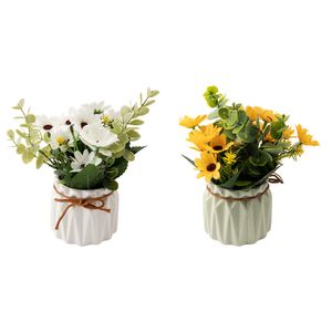 Vaso com Margaridas Harmonia Cerâmica e Poliéster Sortido 8x8x19cm LM3797 - honeyhome