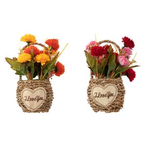 Cesto com Alça e Flores Artificiais Harmonia Ferro, Poliéster Sortido 7,5x7,5x22cm LM3800 - honeyhome