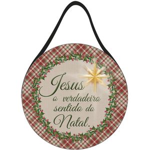 Placa Decorativa com Corda Natal "Jesus, o Verdadeiro Sentido do Natal" MDF 20x20cm JPL2231 - Nsw