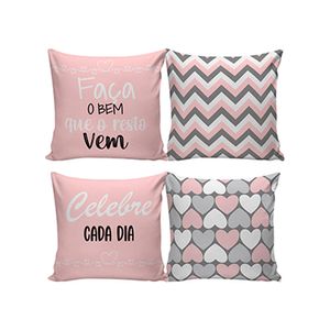 Kit Capa de Almofada Estampa Celebre Microfibra Rosa e Cinza Sortido 40x40cm 2 Peças CAL112112 - Nsw